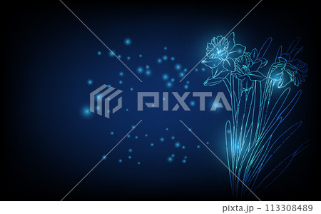 Banner with blue growing flowers. Low poly style design. minimalist flowers for decoration, digital business concept, futuristic digital innovation background vector illustration. 113308489
