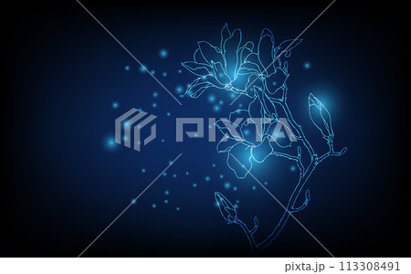 Banner with blue growing flowers. Low poly style design. minimalist flowers for decoration, digital business concept, futuristic digital innovation background vector illustration. 113308491