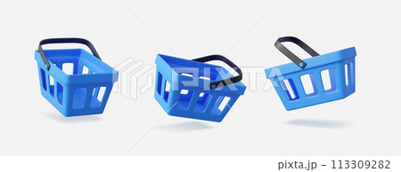 Set of 3d blue realistic shopping cart 113309282