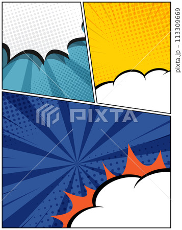 vertical abstract comic book, pop art cartoon layout template halftone dotted background 113309669