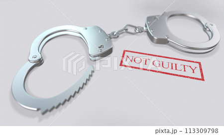 Not Guilty Word and Handcuffs 3D Illustration 113309798