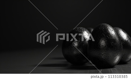 Silver metallic and black Easter Eggs on dark Background. Happy Easter eggs 113310385