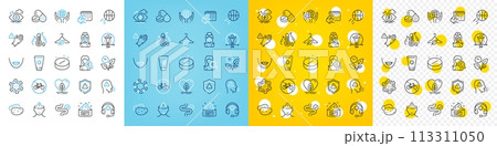 Vector icons set of Medical drugs, Organic tested and Local grown line icons pack for web with Medical support, Basketball, Bicycle prohibited outline icon. Potato, Slow fashion. Vector 113311050