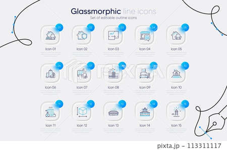 Set of Furniture moving, Floor plan and Hotel line icons for web app. Food market, Plan, Radiator icons. Arena stadium, Box size, Terrace signs. Lighthouse, Home insurance, Circus. Vector 113311117