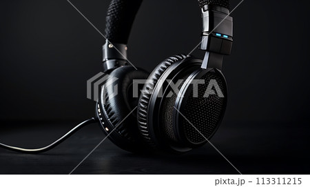 professional studio recording microphone on black background. banner with copy space AI generated 113311215