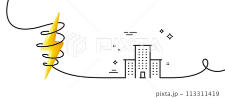 University campus line icon. Continuous one line with curl. Apartments sign. Architecture buildings symbol. University campus single outline ribbon. Loop curve with energy. Vector 113311419
