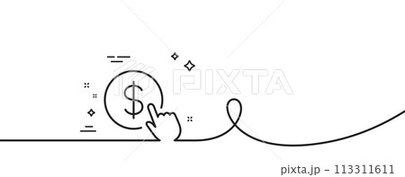 Hand Click line icon. Continuous one line with curl. Currency exchange sign. Cursor pointer symbol. To pay or get money. Buy Currency single outline ribbon. Loop curve pattern. Vector Hand Click line icon. Continuous one line with curl. Currency exchange sign. Cursor pointer symbol. To pay or get money. Buy Currency single outline ribbon. Loop curve pattern. Vector 113311611