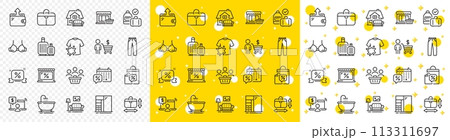 Outline Handbag size, Handbag and Carry-on baggage line icons pack for web with Wallet, Sale bags, Furniture line icon. Buyer, Buyers, Discounts calendar pictogram icon. Online shopping. Vector Outline Handbag size, Handbag and Carry-on baggage line icons pack for web with Wallet, Sale bags, Furniture line icon. Buyer, Buyers, Discounts calendar pictogram icon. Online shopping. Vector 113311697
