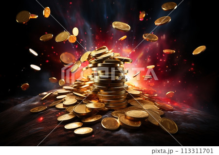 Golden coins hinting to a big gambling win Concept. Vibrant colors. 113311701