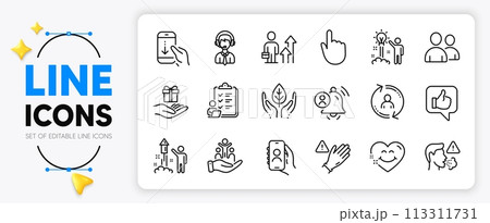 Smile face, Use gloves and Hand click line icons set for app include Loyalty program, Cough, Users outline thin icon. Fireworks, Fair trade, User notification pictogram icon. User call. Vector Smile face, Use gloves and Hand click line icons set for app include Loyalty program, Cough, Users outline thin icon. Fireworks, Fair trade, User notification pictogram icon. User call. Vector 113311731