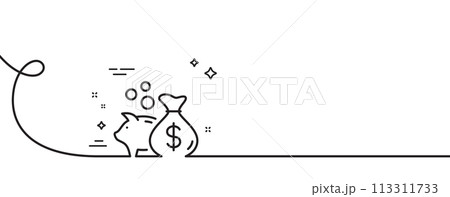 Loan line icon. Continuous one line with curl. Business mortgage sign. Piggy bank symbol. Loan single outline ribbon. Loop curve pattern. Vector 113311733