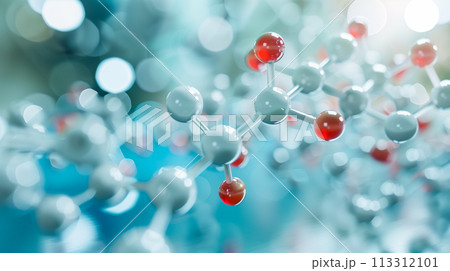 各種医薬品カプセルの接写、医療コンセプト。複雑な分子結合、生物医学のテーマ 113312101