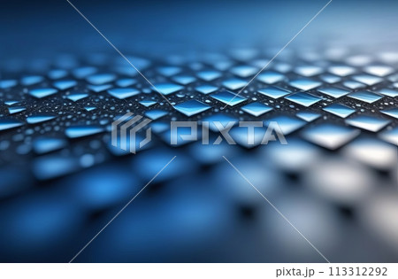 Macro shot of a blue technological surface with water droplets 113312292