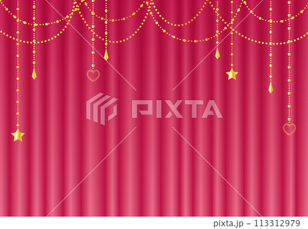 ピンクの幕　ピンクのカーテン　ピンクの幕の舞台　ヨコ 113312979