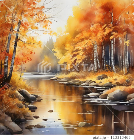 Beautiful scenery in the autumn season. AI-Generated. Beautiful scenery in the autumn season. AI-Generated. 113313463