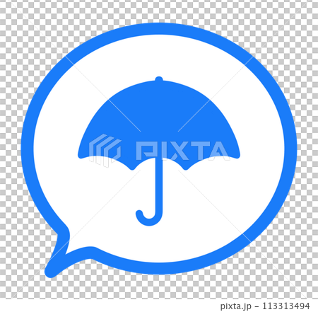 簡單的藍色傘標記和語音氣泡 113313494