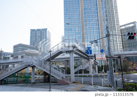 ビルと歩道橋の都市風景 113313576