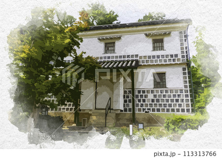 水彩画風　かもがた町家公園　岡山県浅口市 113313766