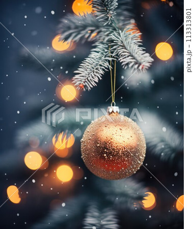 Christmas tree with decoration on bokeh background. Christmas and New Year concept. 113313801