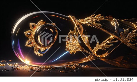 金色のオブジェクトと黒い背景/Gold Object and Black Background 金色のオブジェクトと黒い背景/Gold Object and Black Background 113313834