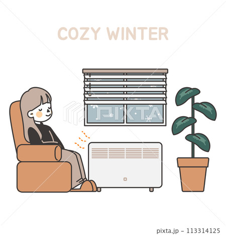 illustration of a woman relaxing in a cozy space 113314125