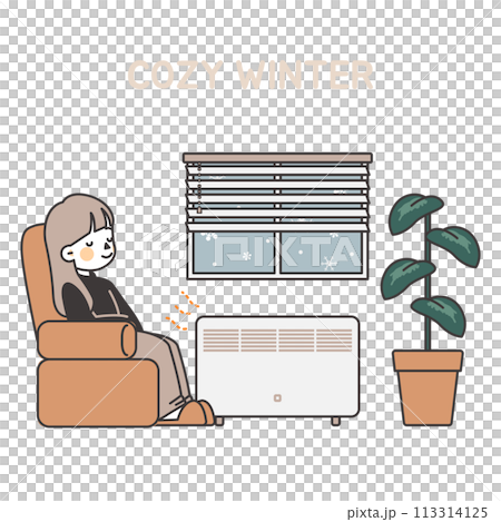 illustration of a woman relaxing in a cozy space 113314125