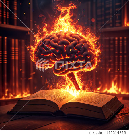 A fiery brain on a book. 113314256