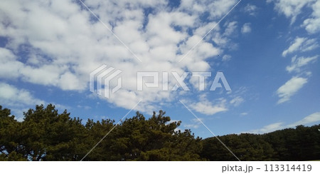 稲毛海岸からの青空と白い雲 113314419
