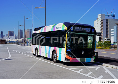晴天の晴海五丁目ターミナルに停車中の東京BRT/ワイド（TOYOTA SORA） 113314560