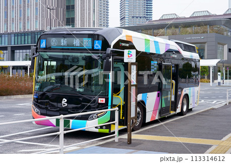 国際展示場駅に停車中の新橋行きの東京BRT（TOYOTA SORA） 113314612