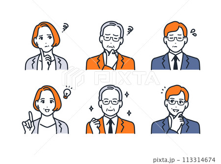 経営者・社長・重役のシンプルな表情アイコンイラストセット素材 113314674