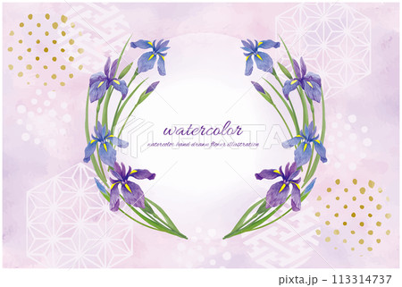 水彩風のあやめの花イラストを使った背景フレーム 水彩風のあやめの花イラストを使った背景フレーム 113314737