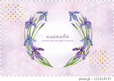 水彩風のあやめの花イラストを使った背景フレーム 水彩風のあやめの花イラストを使った背景フレーム 113314737