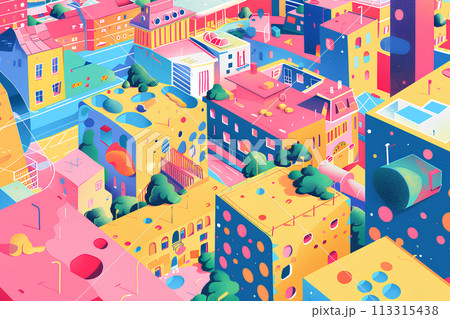 カラフルな街並みイラスト-1 カラフルな街並みイラスト-1 113315438