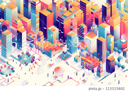 カラフルな街並みイラスト-9 113315602