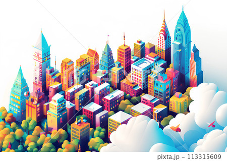 カラフルな街並みイラスト-10 113315609
