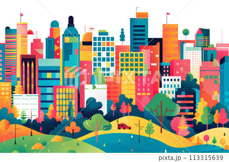 カラフルな街並みイラスト-13のイラスト素材 [113315639] - PIXTA