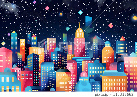 カラフルな街並み(夜景) カラフルな街並み(夜景) 113315662