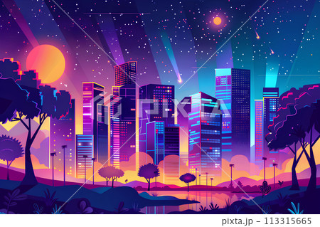 カラフルな街並み(夜景) カラフルな街並み(夜景) 113315665