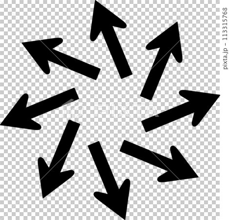Eight monochrome arrows radiating outwards 113315768