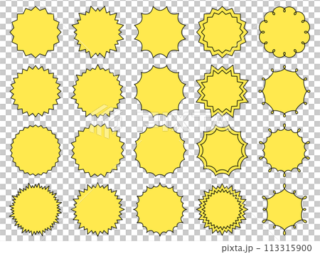 Set of yellow jagged circular frames with outline 113315900