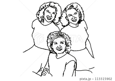 昔の女性ボーカルグループ、線画 113315902
