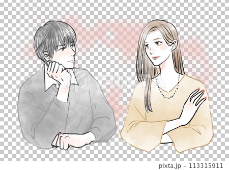 A couple looking at each other in a good mood A couple looking at each other in a good mood 113315911