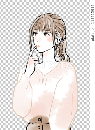 Thinking young woman looking up Thinking young woman looking up 113315913