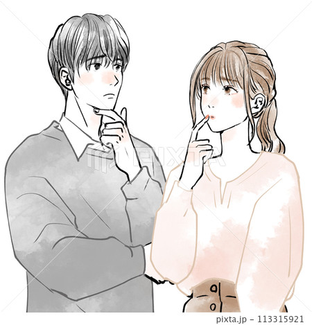 上を見て考える男女 上を見て考える男女 113315921