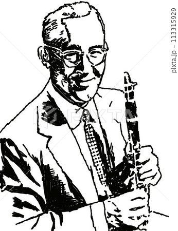 ジャズクラリネット奏者、線画 113315929