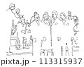 ジャズオーケストラとボーカルグループ、線画 113315937