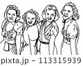 ジャズ女性ボーカルグループ、線画 113315939