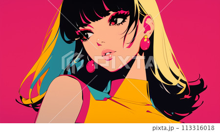 90年代のアニメ風女性のイラストのイラスト素材 [113316018] - PIXTA