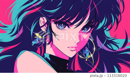 90年代のアニメ風女性のイラストのイラスト素材 [113316020] - PIXTA